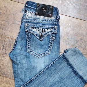 MISS ME Women's Low Rise Embellished Sequin Capri Jeans - Sz 28 - NEW